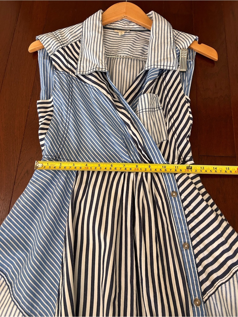 Anthropologie Pilcro Asymmetrical Button-Front Wrap Shirt Dress blue white XS - Picture 9 of 14